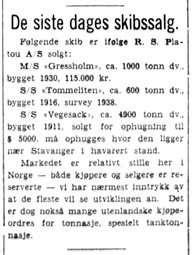 1939.09.28 - Aftenposten M S08 - De siste dages skibssalg - Pris på Vegesack